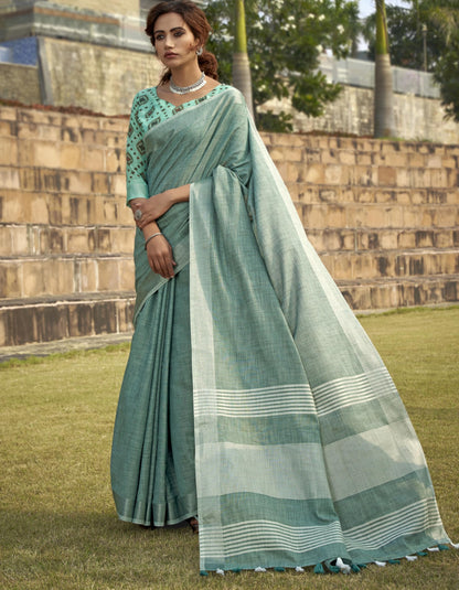 Pujia Mills Woman Soft Linen Saree With Zari Woven Design Cotton Saree Zari Border Saree Indian Ethnic Wear Saree Cotton Saree C