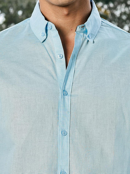 Thomas Scott Mens | Linen Blend | Solid | Button Down Collar | Premium Cotton Linen Blend | Full Sleeve | Casual Shirt for Men