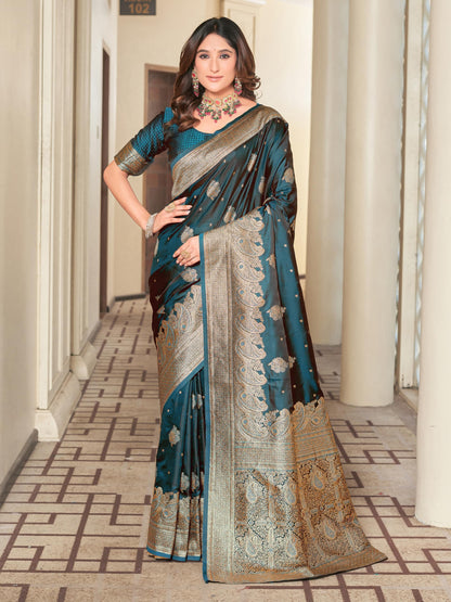 Glory Sarees WomenS Pure Kanjivaram Soft Banarasi Original Satin Silk Saree Elegantly Crafted Graceful Wedding Design With Blou