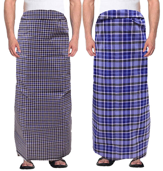 Weavers Villa MenS 100% Cotton Multicolored Unstiched Lungi (2 Mtrs) - Pack Of 2