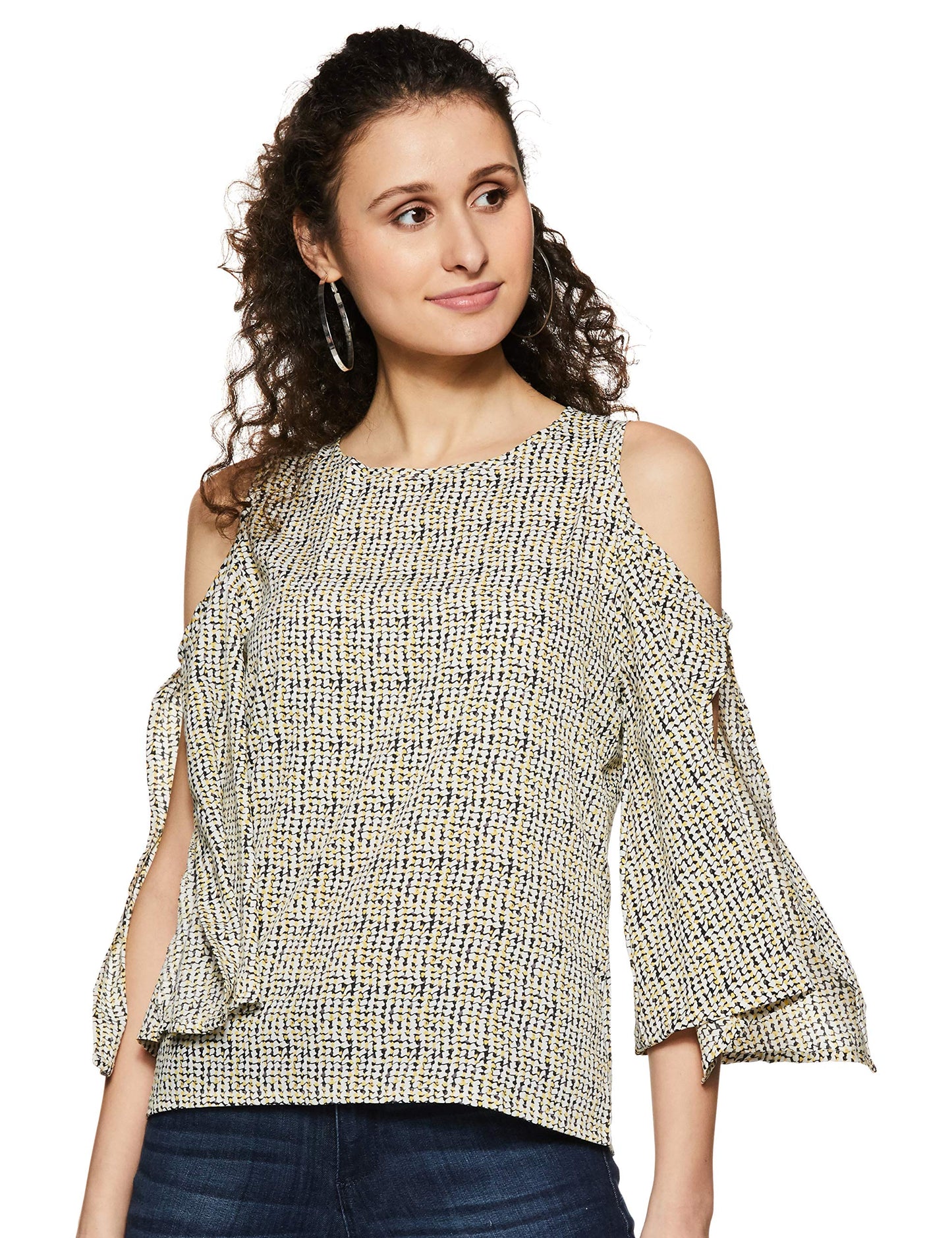Miss Chase Womens Coral Ribbed Cold Shoulder Top(MCAW17TP08-82-164-04,Multicolor-Base Yellow,Medium)