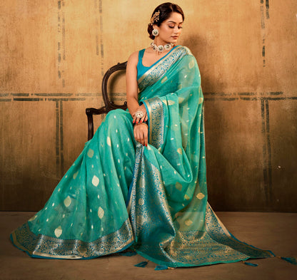 Pujia Mills Women Banarasi Woven Tissue Silk Saree With Zari Butta Work Indian Ethnic Wear Designer Wedding Saree 2025 Woven Gol