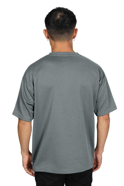 SHODOX Mens Solid Dotted Unique Design Oversized Tshirt for Men - Round Neck Loose Fit Drop Shoulder Mens T-Shirt Grey