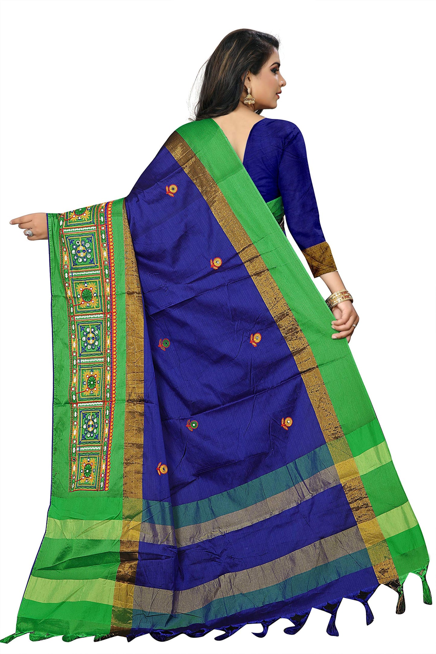 SERONA FABRICS Womens Banarasi Cotton Silk Embroidered Work Saree With Blouse Piece