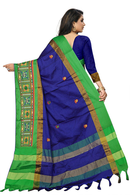 SERONA FABRICS Womens Banarasi Cotton Silk Embroidered Work Saree With Blouse Piece