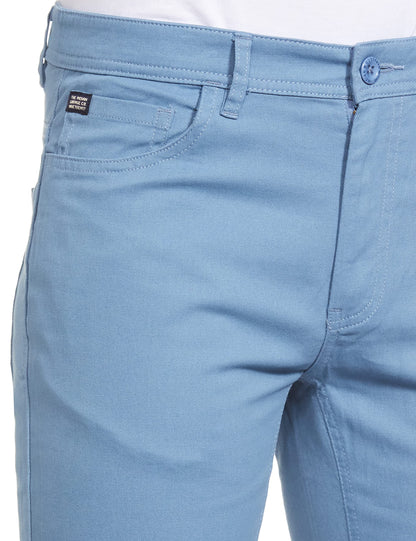 The Indian Garage Co Men Slim Fit Solid Mid-Rise Stretchable Chinos Steel Blue