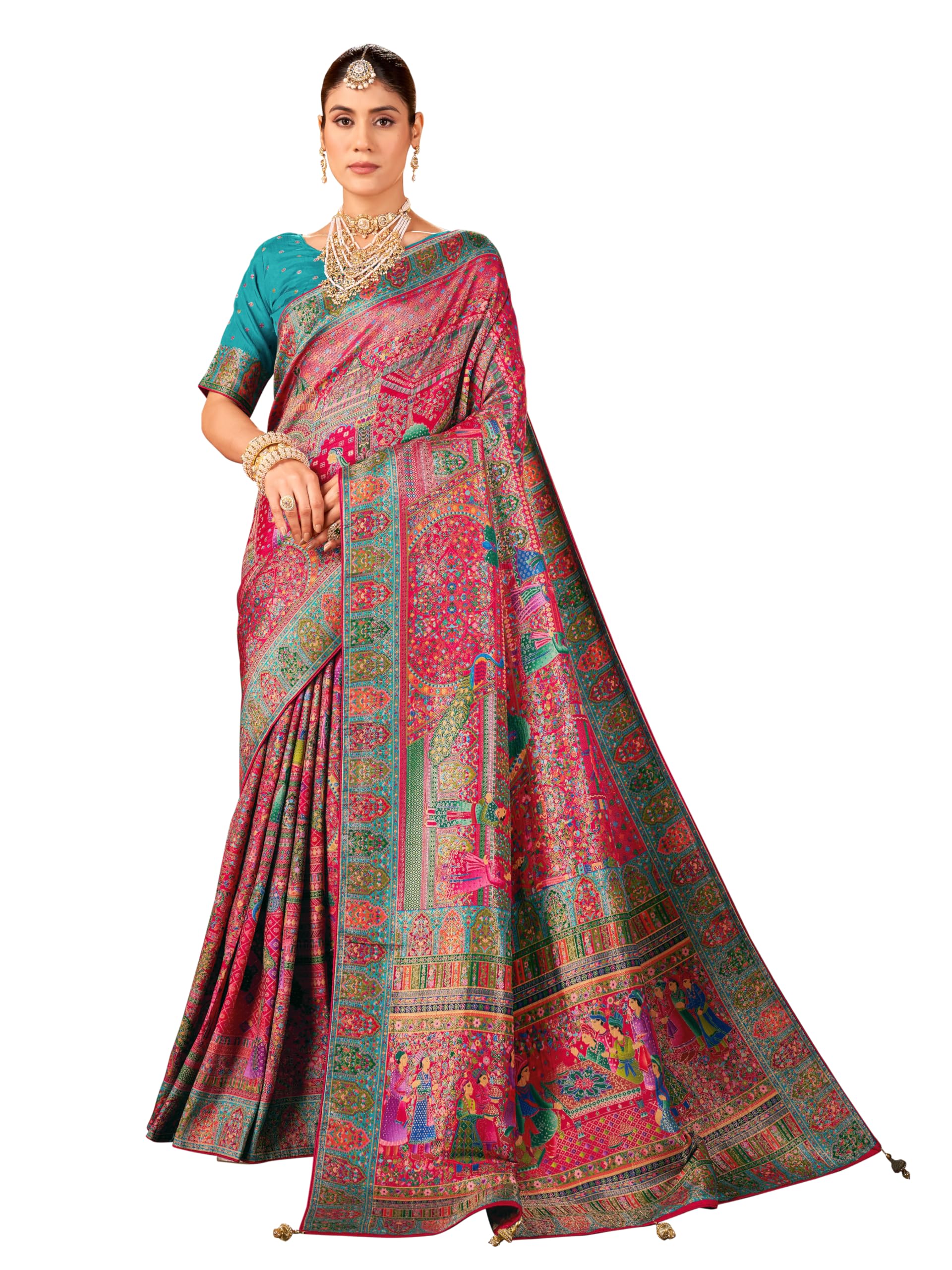 Glory Sarees WomenS Luxurious Dola Pure Silk Original Saree Position Print Work Madhubani Inspired Motifs Banarasi Kanjivaram St