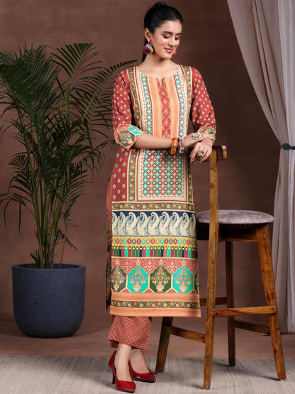 Libas Womens Printed Crepe Straight Kurta With Palazzos