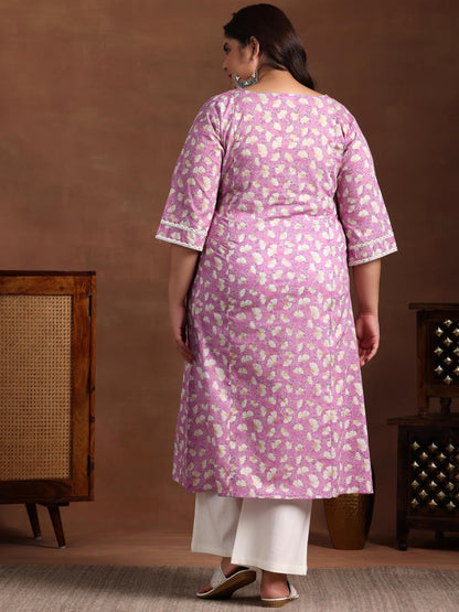 Extra Love By Libas Women'S Cotton Printed A-Line Kurta (25454_Purple)