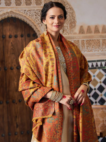 Pashmoda Women Gulbahar Kaani Wool Blend Kashmiri Shawl, Stole, Scarf, Luxury Pashmina Evening Wrap (Size: 101 X 203 CM)