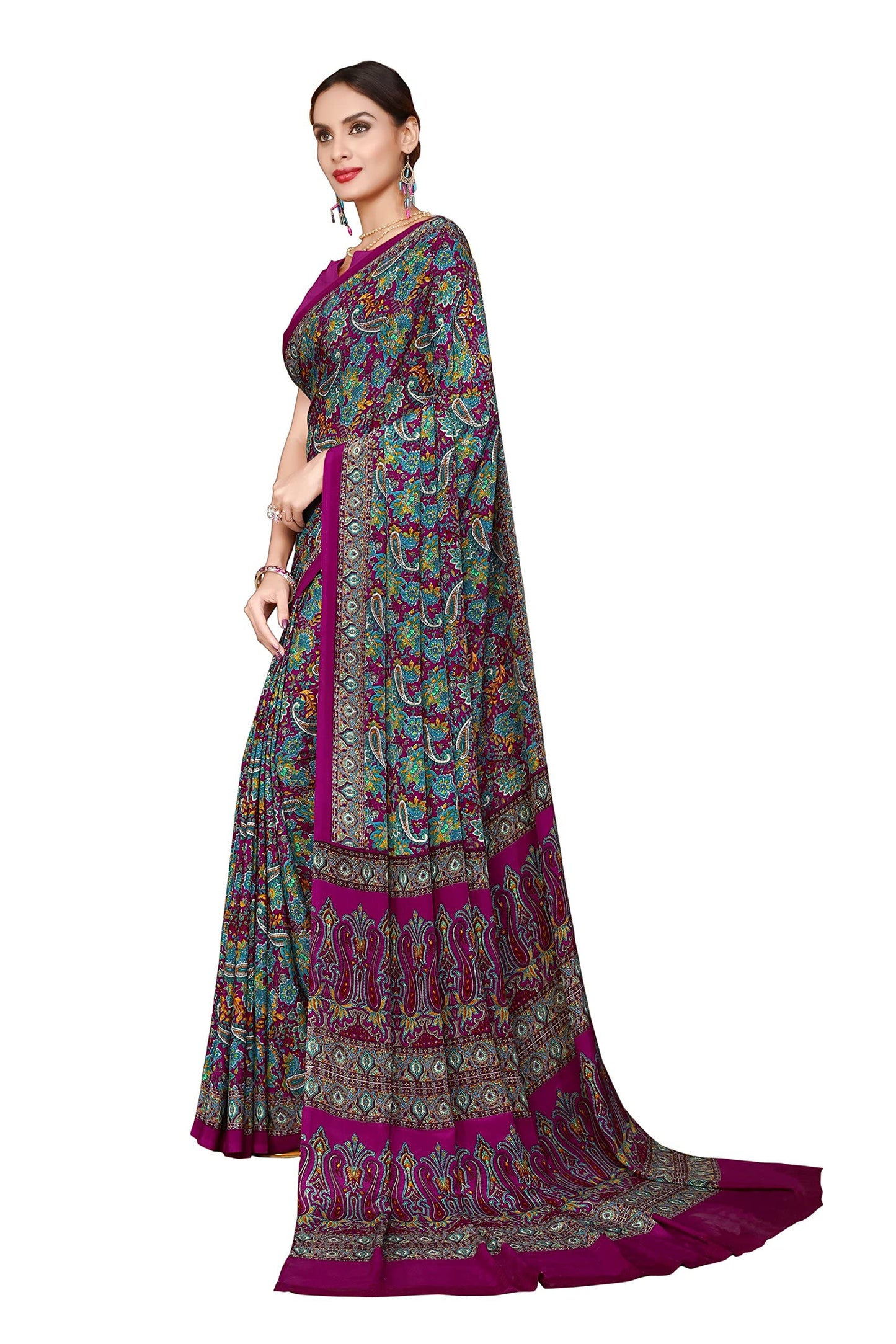 Vimla WomenS Multi Crepe Silk Uniform Saree With Blouse - Elegant Office Wear, Comfortable And Durable, Vibrant Colors, Easy Ma