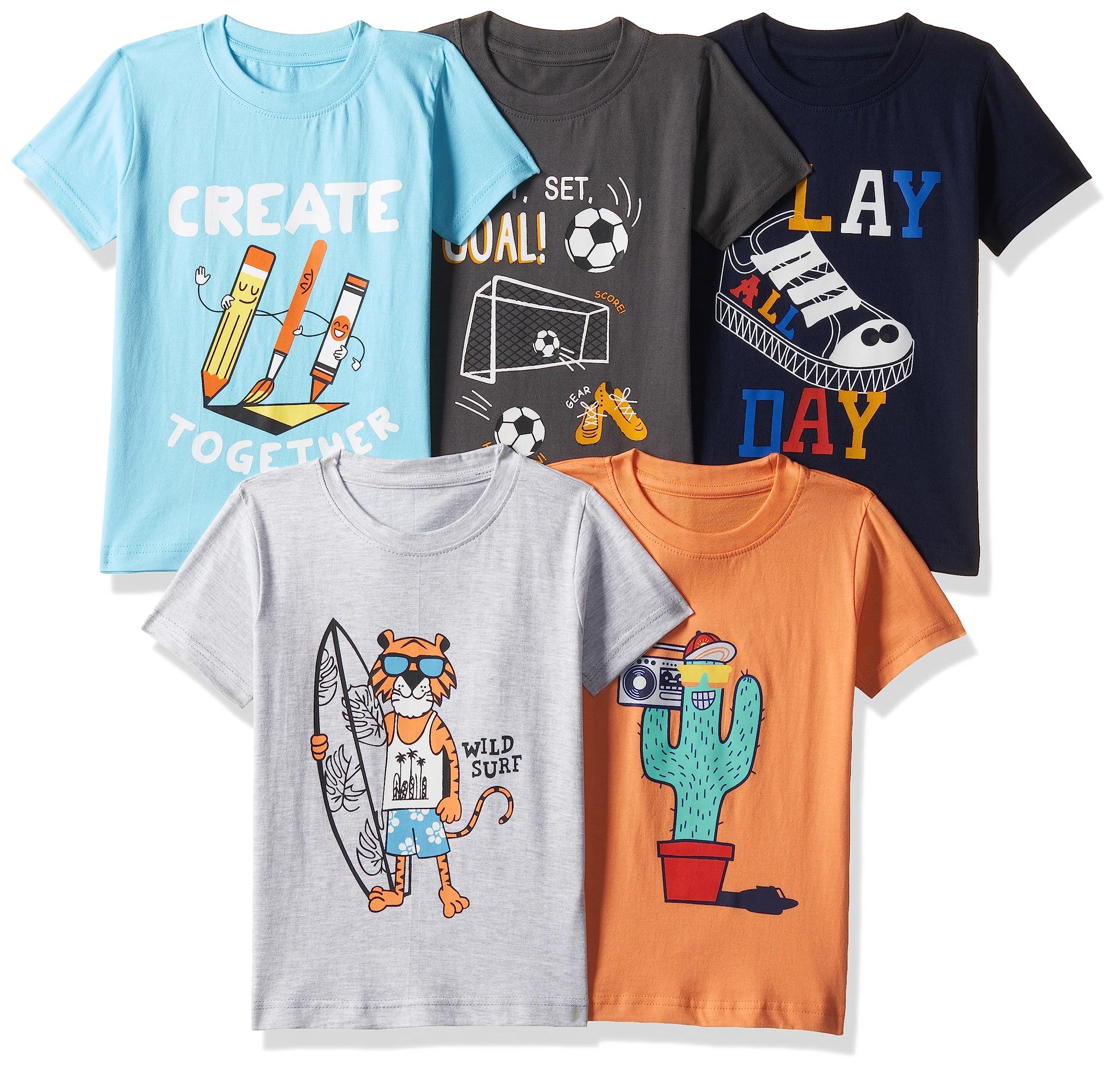 T2F Boys Solid Regular Fit T-Shirt (TSRT5P07_Multicolour
