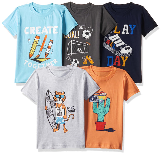 T2F Boys Solid Regular Fit T-Shirt (TSRT5P07_Multicolour