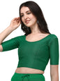Shiv Textiles Round Neck Dobby Cotton Lycra Stretchable Elbow Sleeve Readymade Saree Blouse For Women Stylish (Greenfree Size)