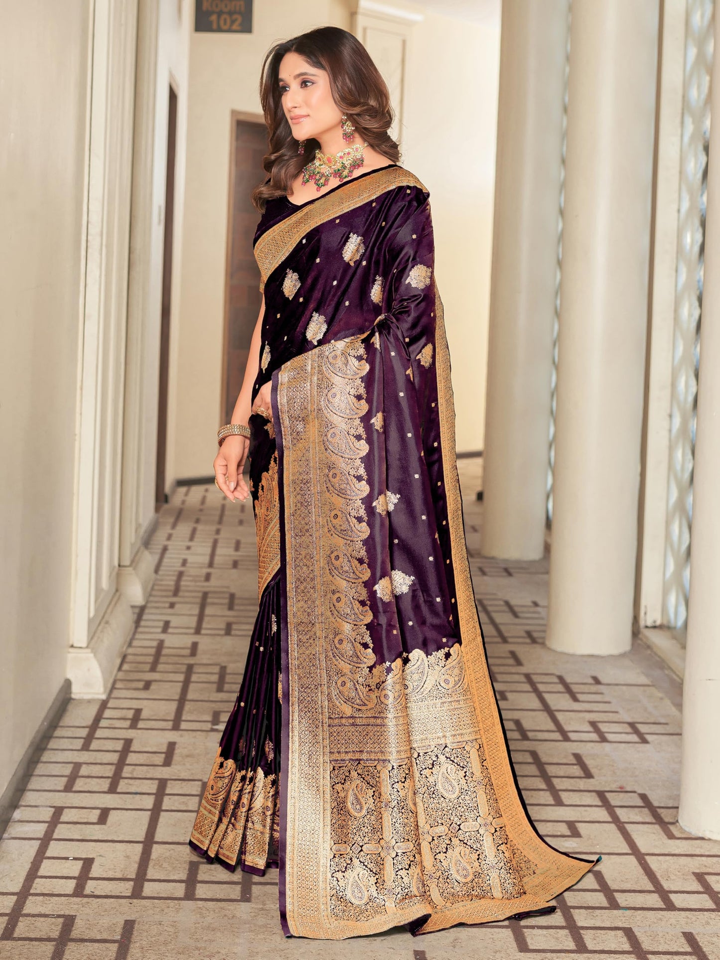 Glory Sarees WomenS Pure Kanjivaram Soft Banarasi Original Satin Silk Saree Elegantly Crafted Graceful Wedding Design With Blou