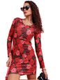 Ketch Polyester Blend Women Fashion Wear Casual Fit Dress Standard Length (Khj6000361_Red /Multi_S)