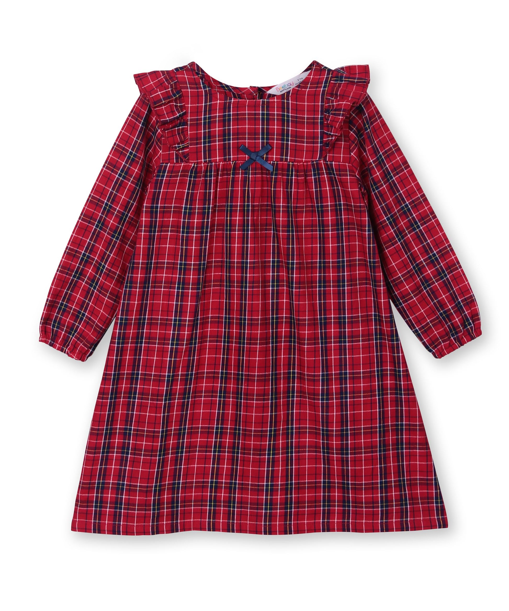 Shoulder frill check dress RED