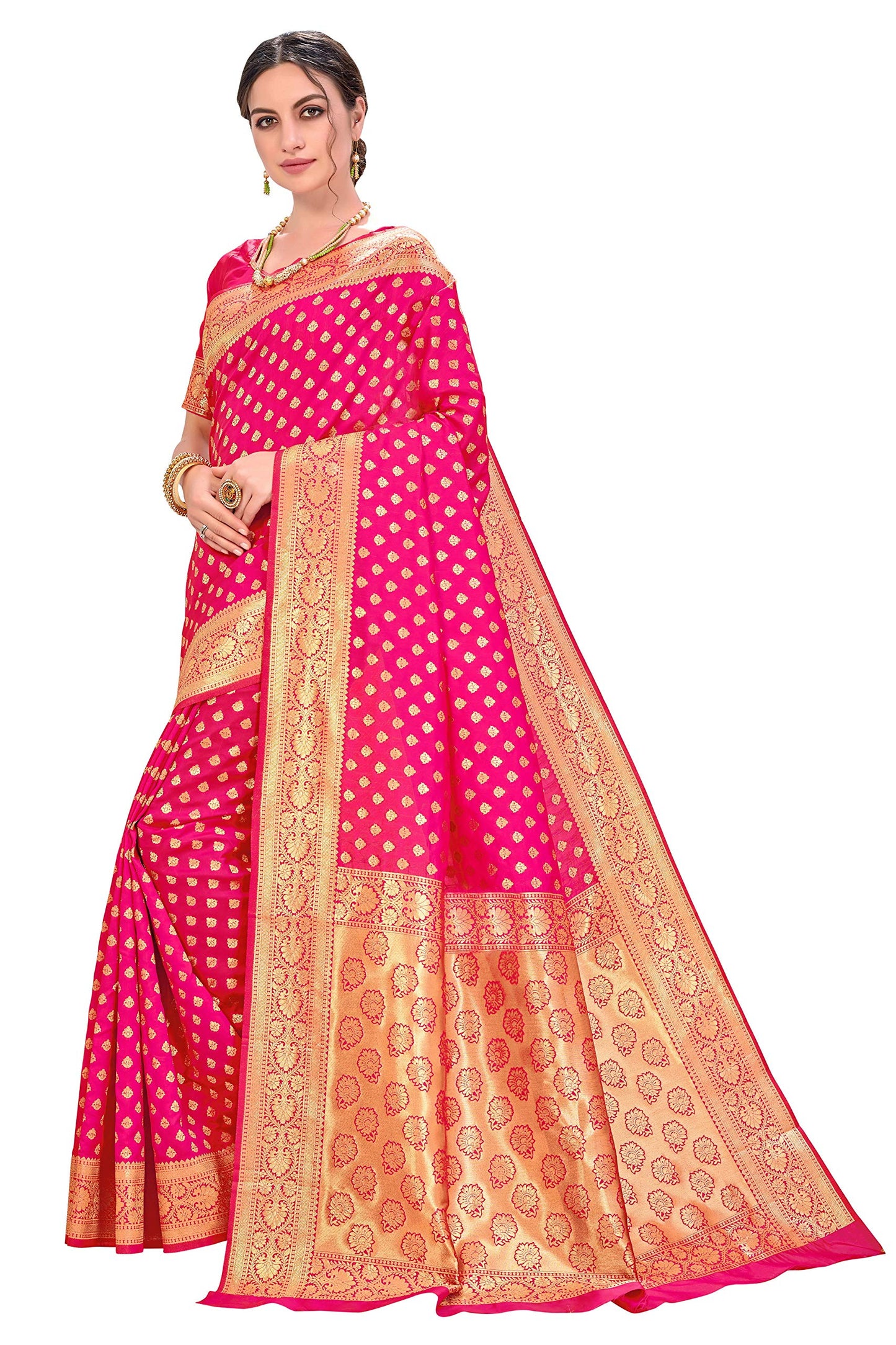 Glory Sarees Womens Jacquard Silk Blend Saree (kara128_Pink