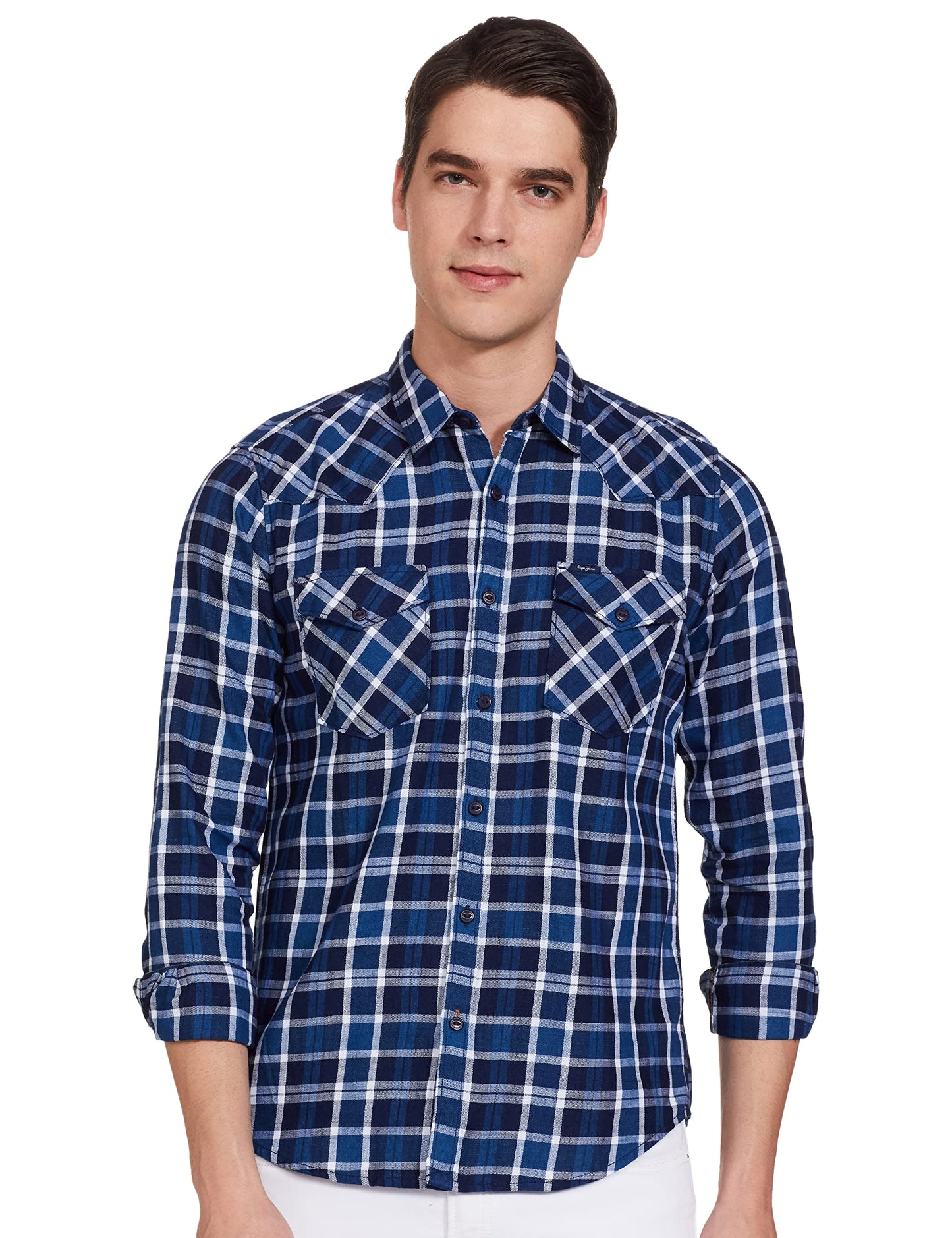 Pepe Jeans MenS Checkered Regular Shirt (Pm307260_Navy L)