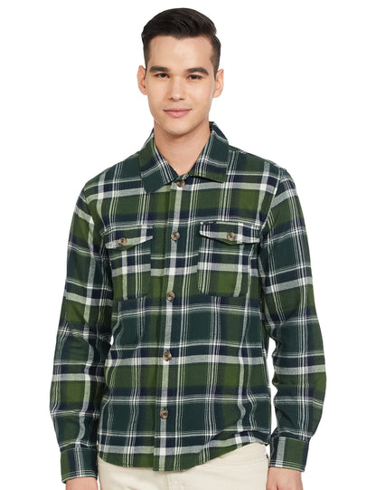 The Indian Garage Co Green Regular Fit Spread Collar Checkered Long Sleeves Shirt