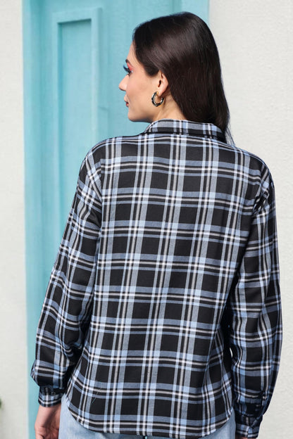 POPWINGS Casual Checks Print Shirt for Women | Cotton Full-Sleeves Women Shirt | Summer Shirt for Women | Stylish Shirt for Wome