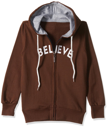 T2F Cotton Hooded Neck Regular Fit Hoodie (Boys-SS_35_Brown