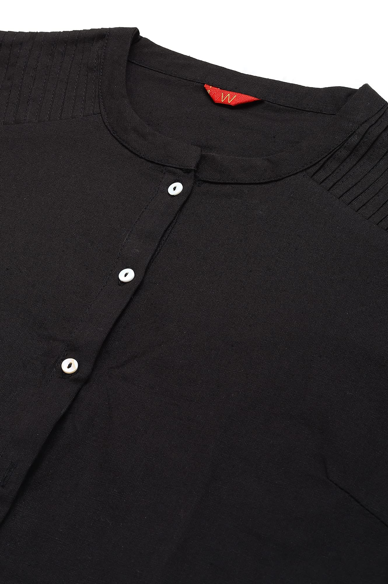 W Black Solid Cotton Blend Straight Long Kurta For Women