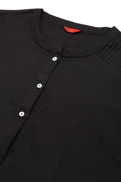 W Black Solid Cotton Blend Straight Long Kurta For Women
