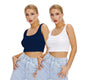 Shasmi Womens & Girls Solid Ribbed Square Neck Collarless Sleeveless Slim Fit Simplicity Tank Tops (Pack of 2) (TOP 36 White N