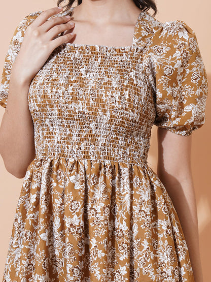 KZULLY | Elegance: Smocked A-line Midi Dress - Superior Comfort & Chic Style Mustard