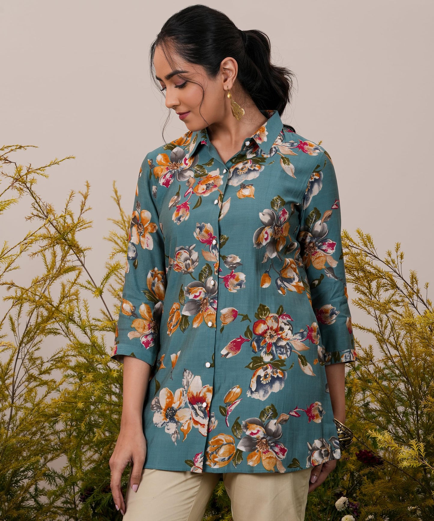 Libas Womens Printed A-Line Kurtis (37080_Blue