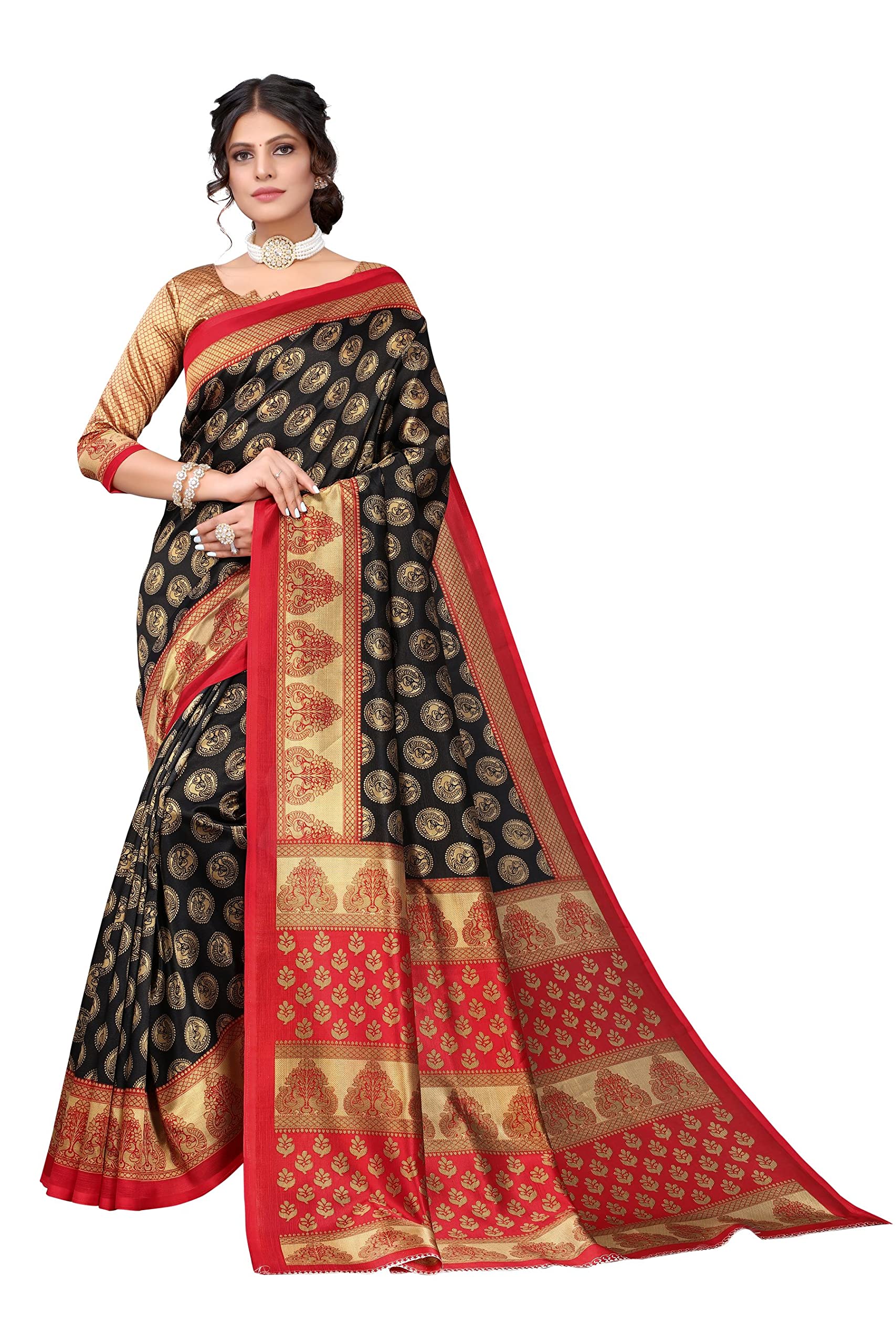 Yashika Womens Jacquard Art Silk Standard Length Saree (Alifa Black_R