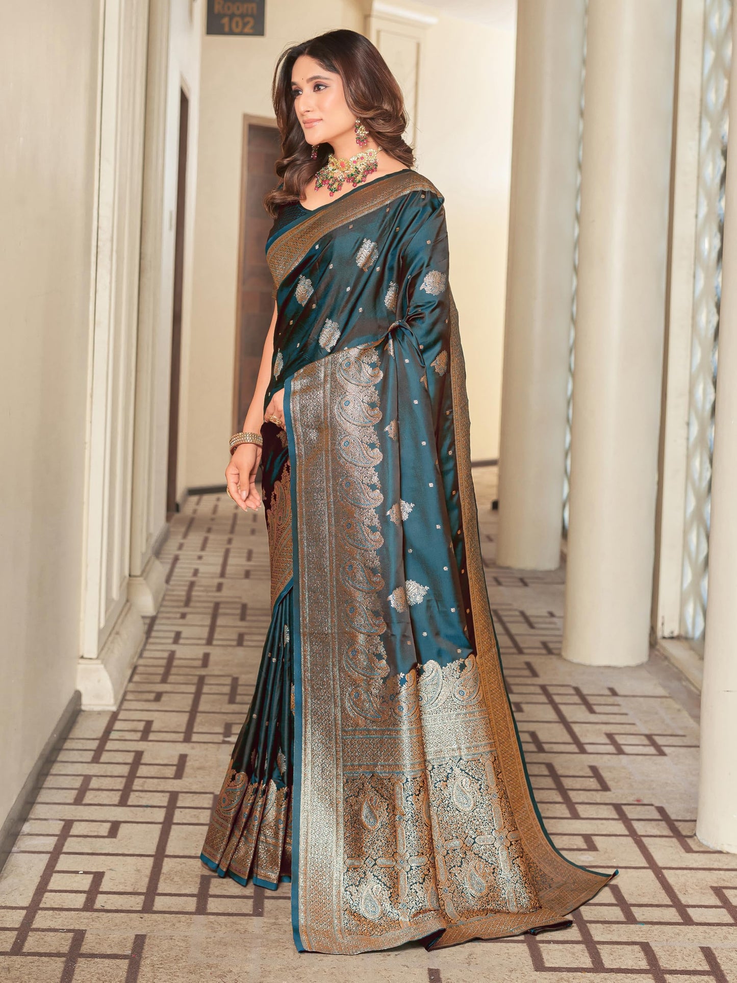 Glory Sarees WomenS Pure Kanjivaram Soft Banarasi Original Satin Silk Saree Elegantly Crafted Graceful Wedding Design With Blou