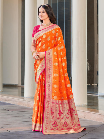 Glory Sarees WomenS Pure Kanjivaram Soft Banarasi Original Satin Silk Woven Hand Dyed Wedding Saree With Blouse Piece (Satin Sil