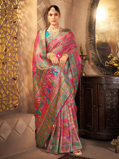 Glory Sarees WomenS Luxurious Dola Pure Silk Original Saree Position Print Work Madhubani Inspired Motifs Banarasi Kanjivaram St