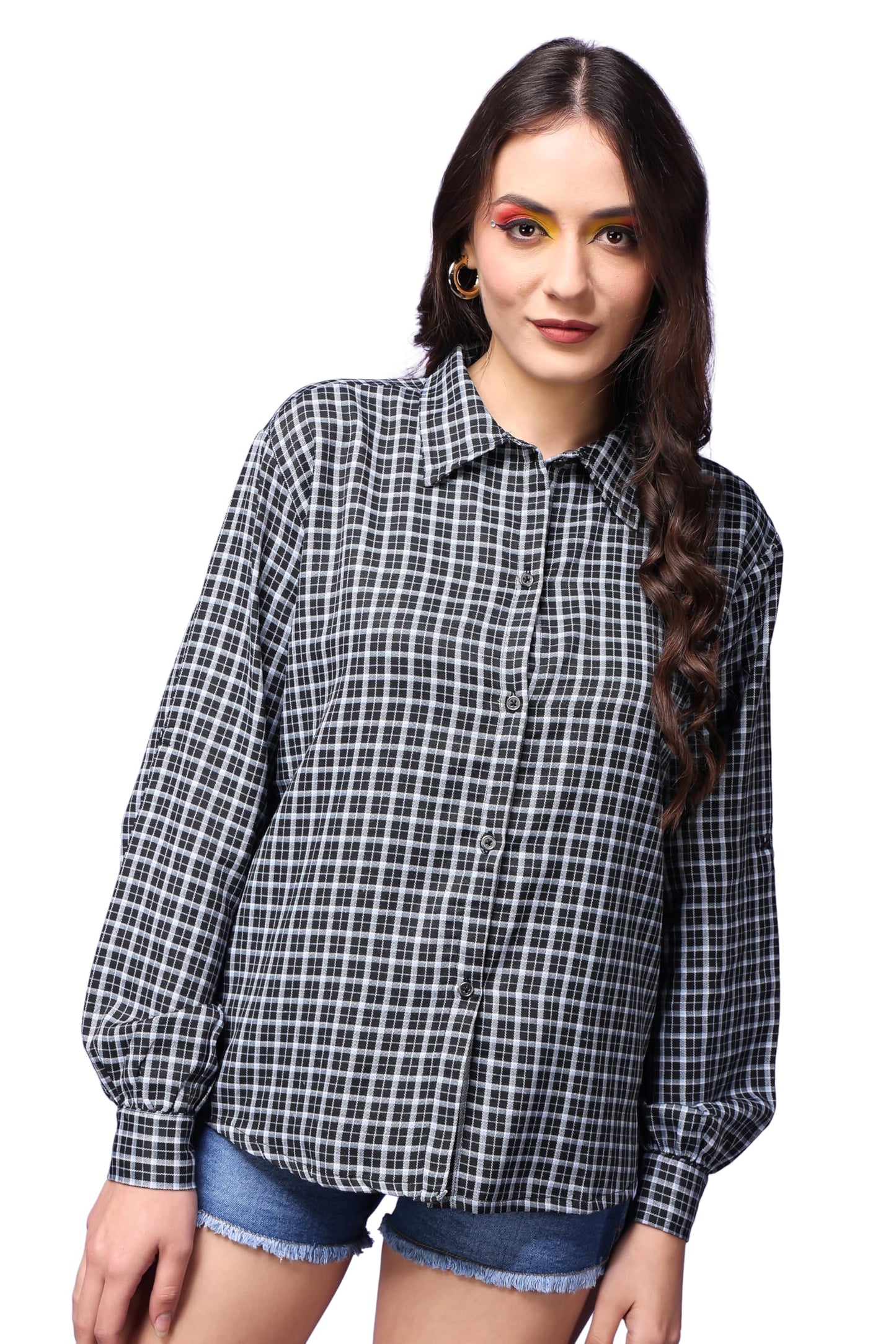 POPWINGS Casual Checks Print Shirt for Women | Cotton Full-Sleeves Women Shirt | Summer Shirt for Women | Stylish Shirt for Wome