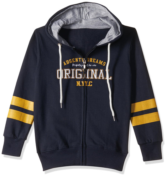 T2F Cotton Hooded Neck Regular Fit Hoodie (Boys-SS_35_Navy