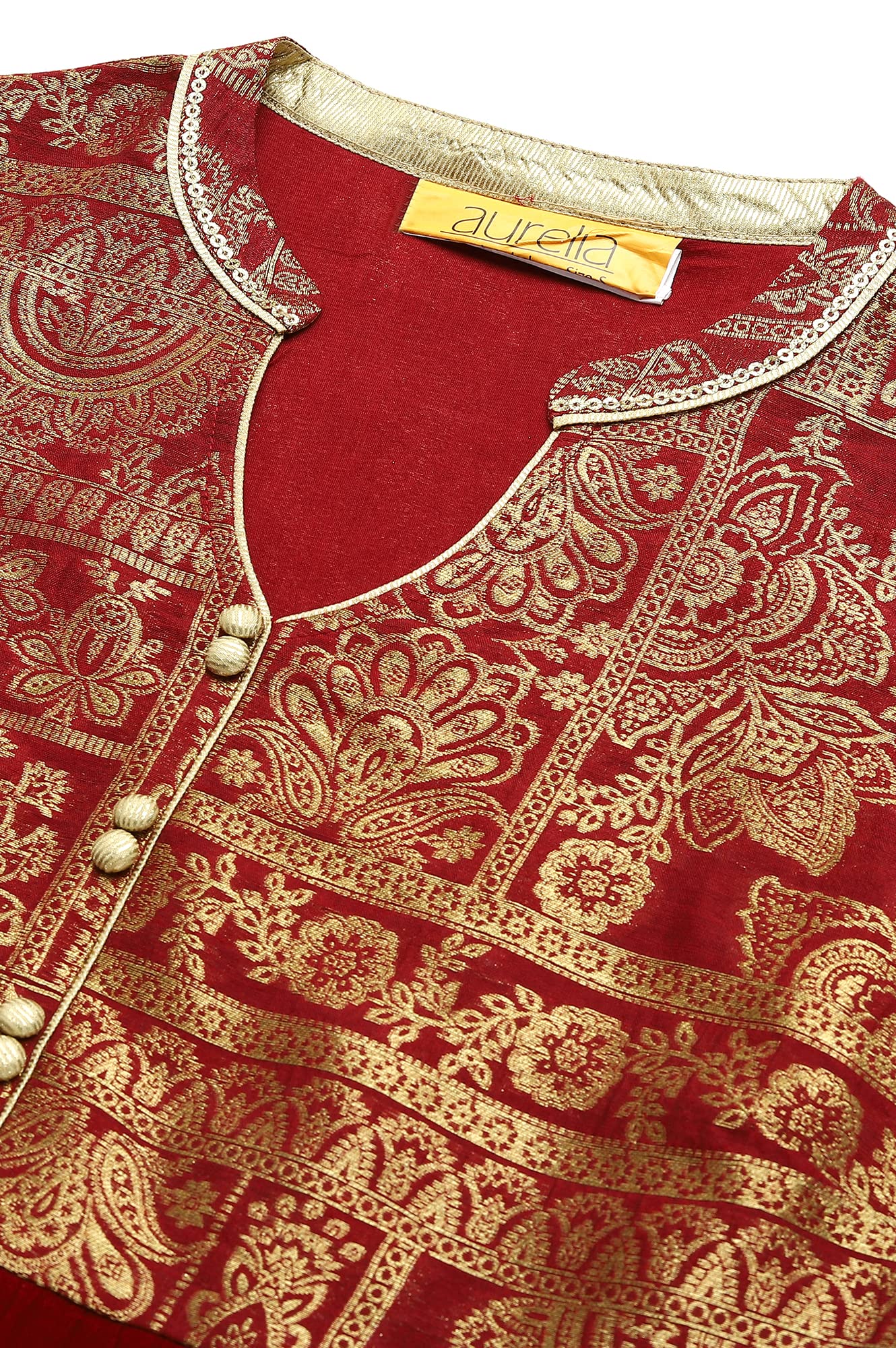Aurelia Maroon Ethnic Motif Tiered Dress