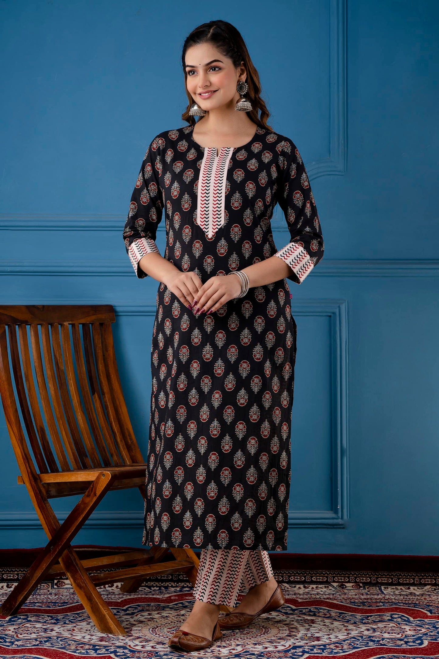 ANNI DESIGNER Women's Cotton Blend Traditional Straight Printed Kurta and Pant Set (Raghu NW)