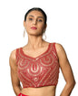 Pujia Mills Fancy WomenS Foil Mirror And Thread Zari Work Sweetheart Neck Silk Sleeveless Blouse (Pc Bindi Foil Parent) (Red, 3