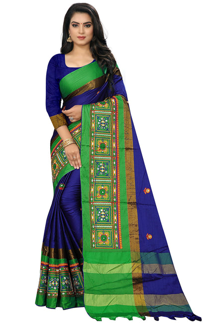 SERONA FABRICS Womens Banarasi Cotton Silk Embroidered Work Saree With Blouse Piece