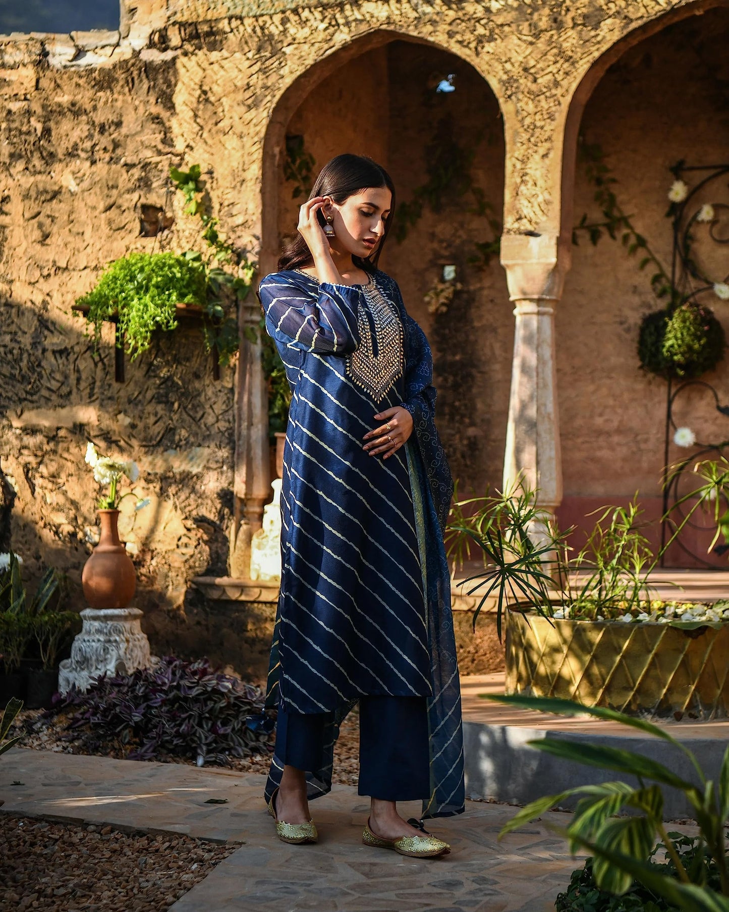 GoSriKi Womens Cotton Blend Straight Printed Kurta with Pant & Dupatta (Doremi Navy-GS_4XL_Navy Blue_XXXX-Large)