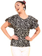 OOMPH! Womens Crepe Printed top with Boat Neck and Butterfly Sleeve