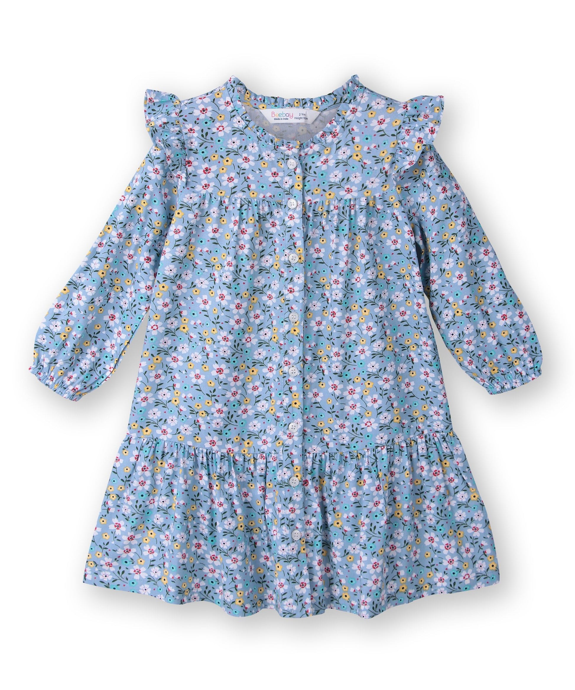 Button -through printed A-line dress BLUE