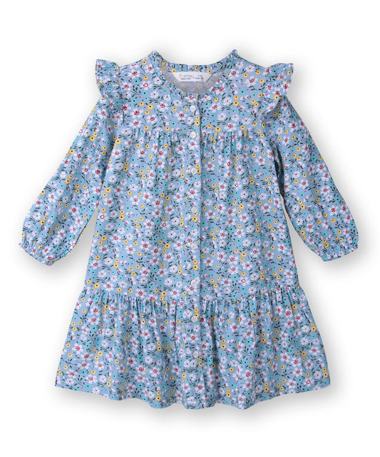 Button -through printed A-line dress BLUE