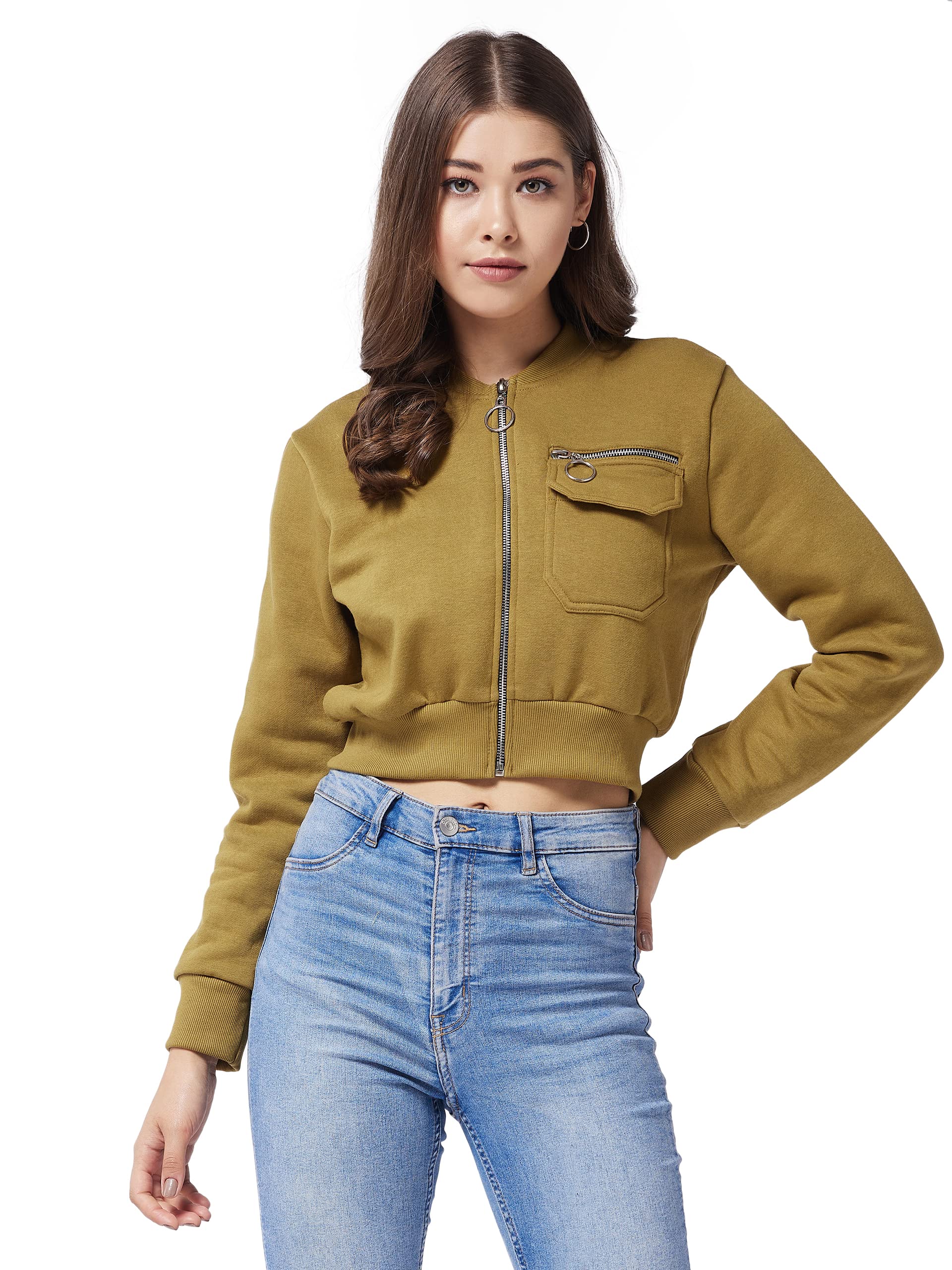 Miss Chase Womens Full Sleeves Cropped Jacket (MCAW24JKT99-44-187-06, Olive, XL)