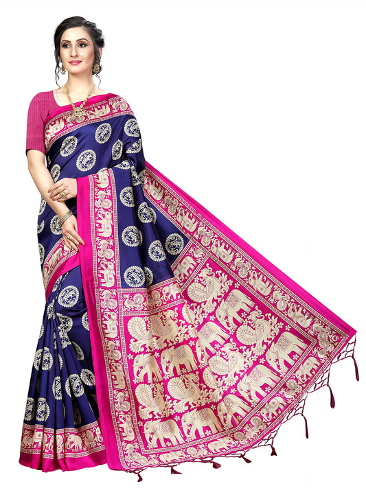 Gosriki WomenS Banarasi Art Silk Saree (Chota-Hathi Navy Blue)