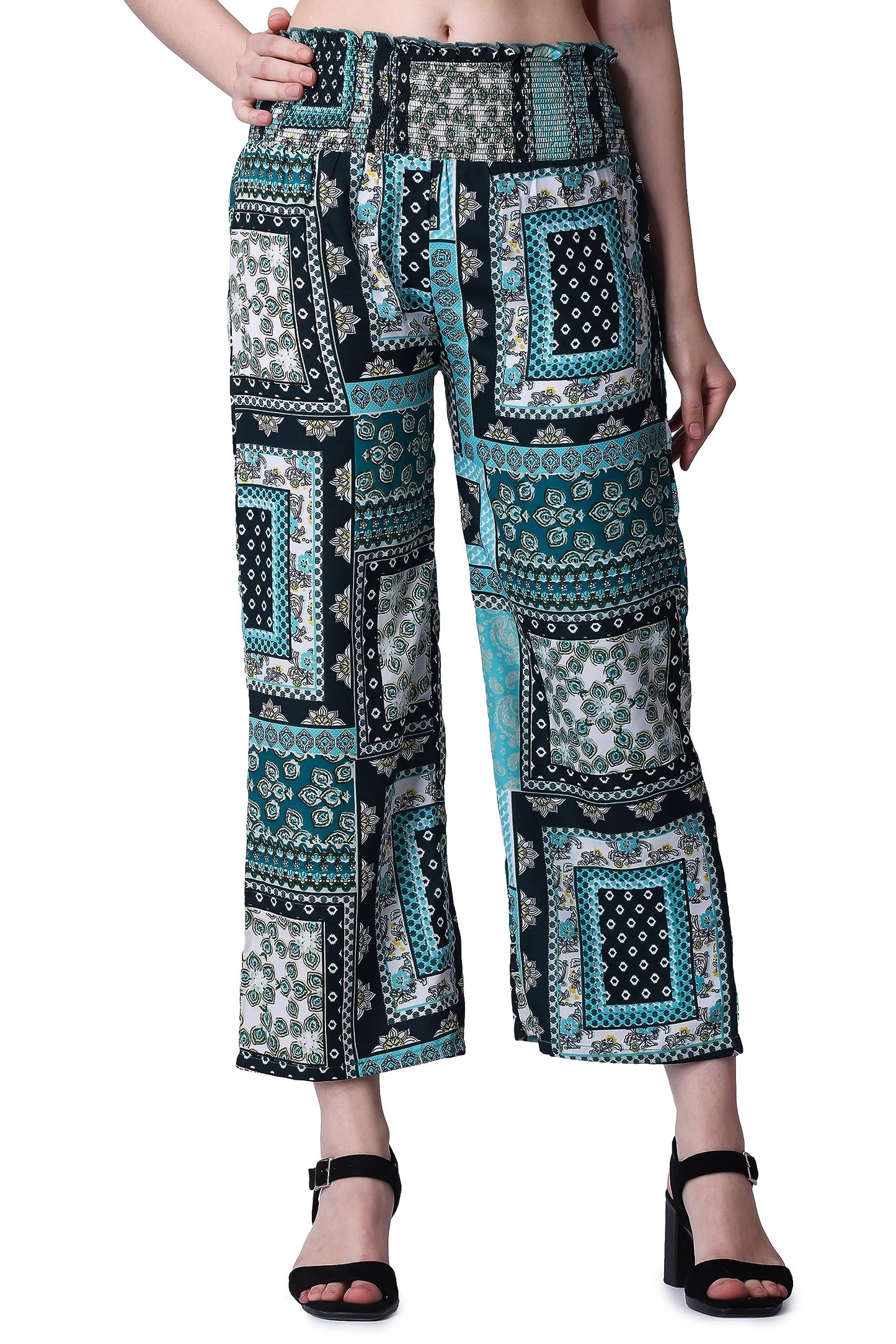 POPWINGS Casual Boho Printed Side Wide Leg Trousers for Women || Summer Wear Comfortable Pull-On Women Trousers || Latest Wester