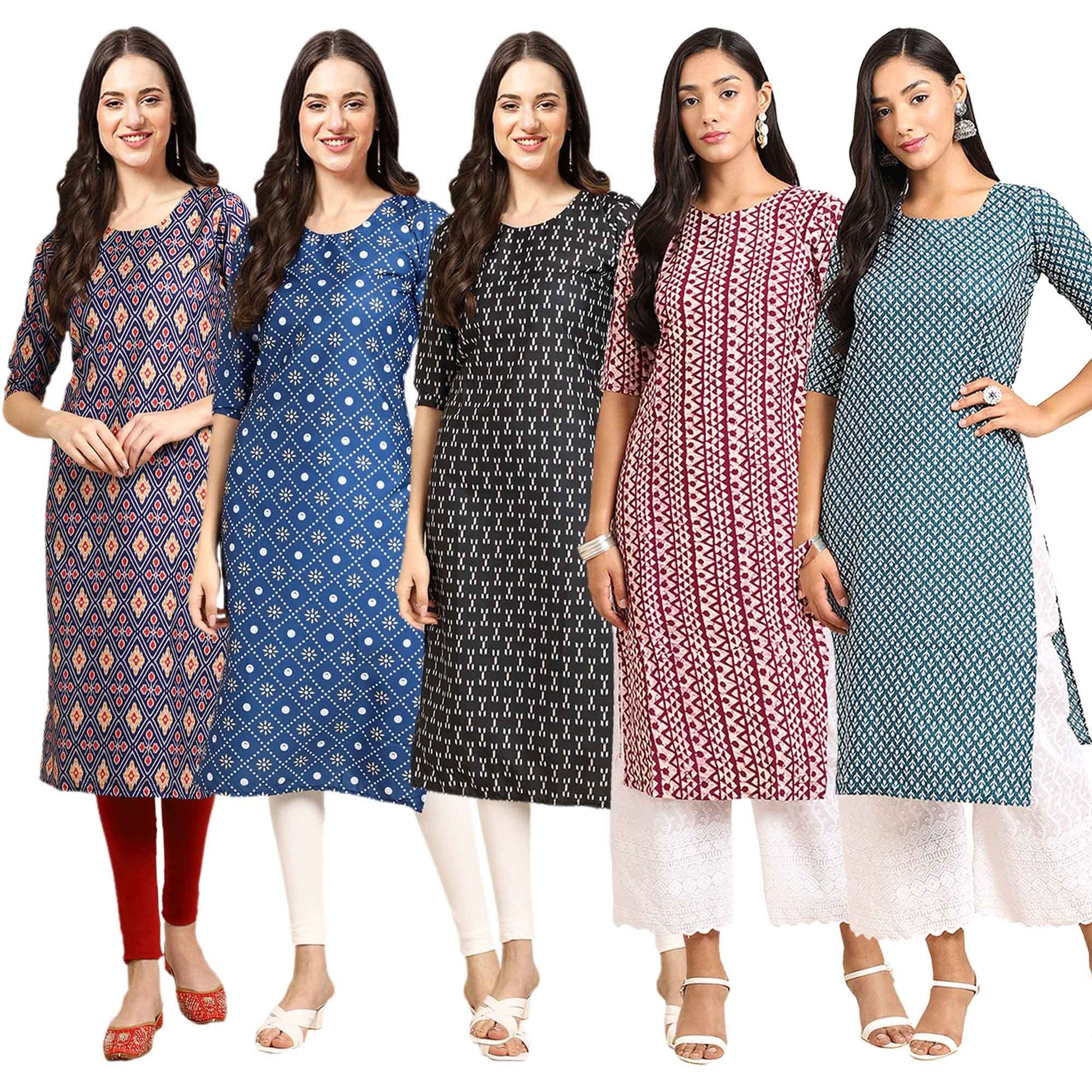 Pinkmint Women's Crepe Digital Print Straight Kurta [Pack of 5] (CCH-347-354-349-372-362)