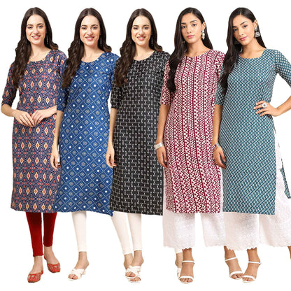 Pinkmint Women's Crepe Digital Print Straight Kurta [Pack of 5] (CCH-347-354-349-372-362)